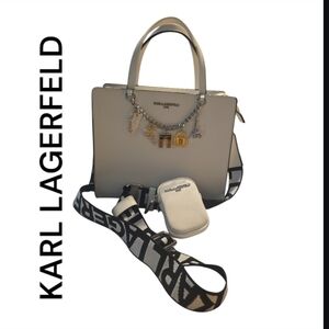 NWT KARL LEGARFELD White Satchel with Elegant Metal Accents